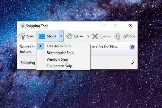 Screenshot des Windows 10-Snipping-Tools