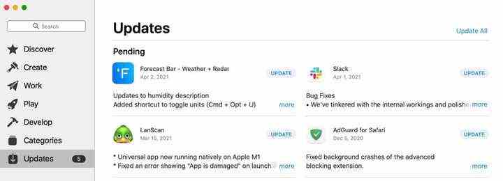 Ausstehende Updates im MacOS App Store.