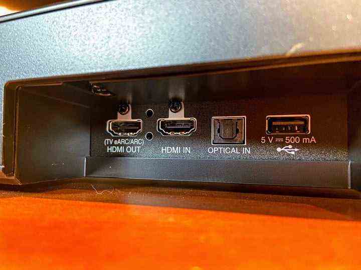 LG SP9YA Dolby Atmos soundbar ports.