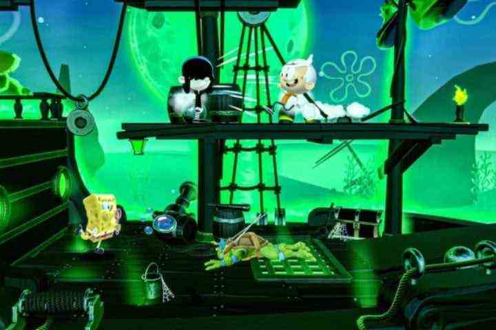 Nickelodeon-Charaktere kämpfen in Nickelodeon All-Star Brawl auf einem Geisterschiff.