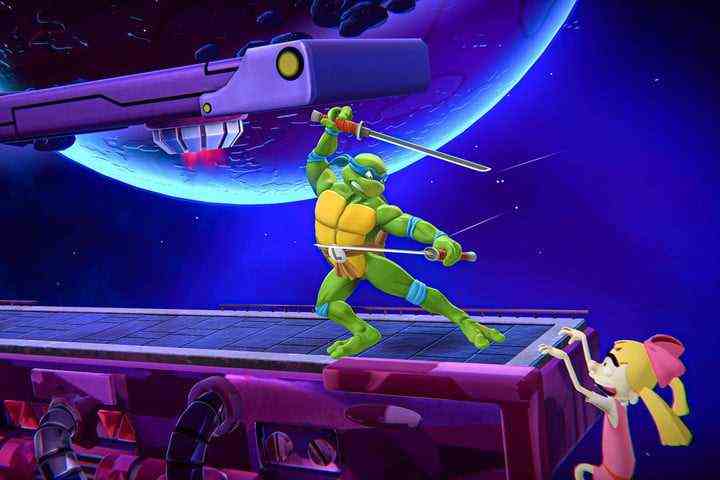 Einer der Teenage Mutant Ninja Turtles, der mit Helga Pataki in Nickelodeon All-Star Brawl kämpft.