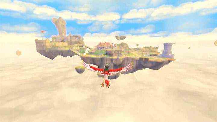 Link flying toward a floating island.