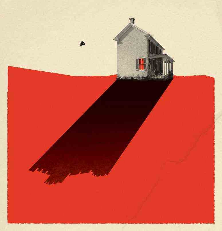 Eine Illustration eines Hauses auf einem roten Hügel