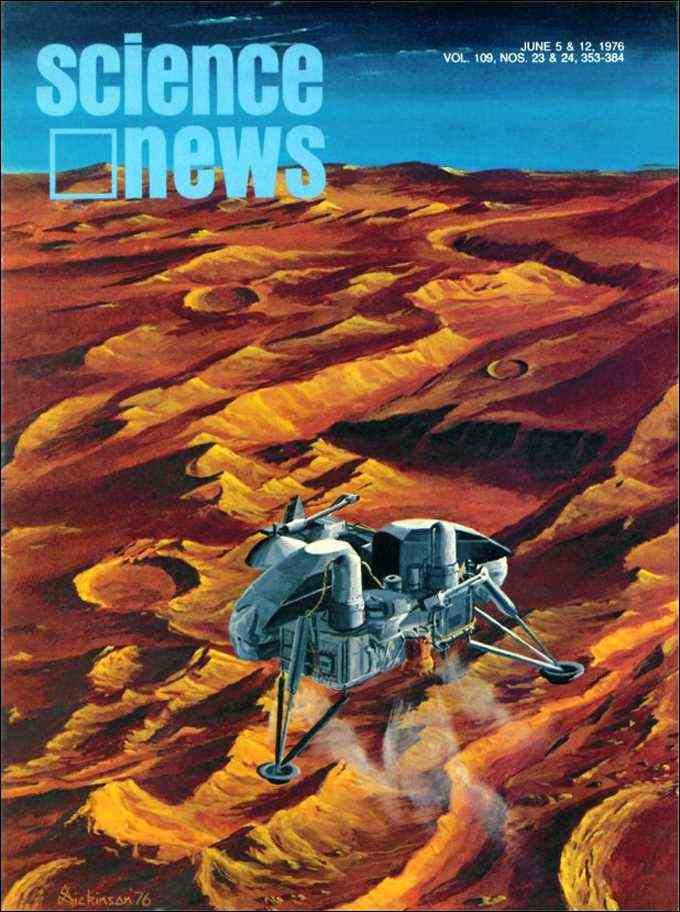 cover of Science News magazine with an illustration of Viking 1 on Mars
