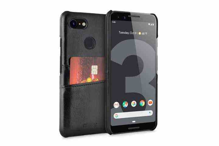 Olixar Farley RFID Blocking Wallet Case in black faux-leather for the Google Pixel 3.