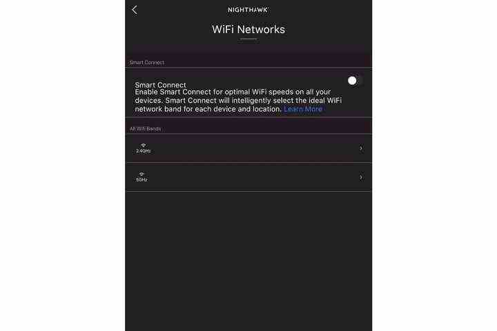 Die Nighthawk-App, die aktuelle Wi-Fi-Bänder anzeigt.