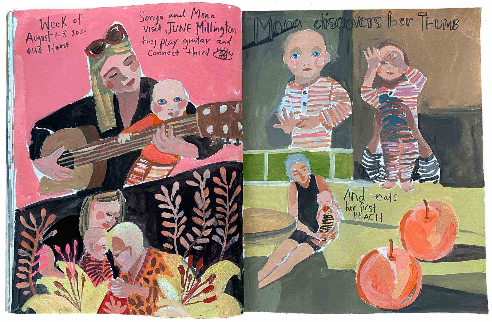 Gayle Kabakers Skizzenbuch mit Seiten ihrer Enkelin Mona.