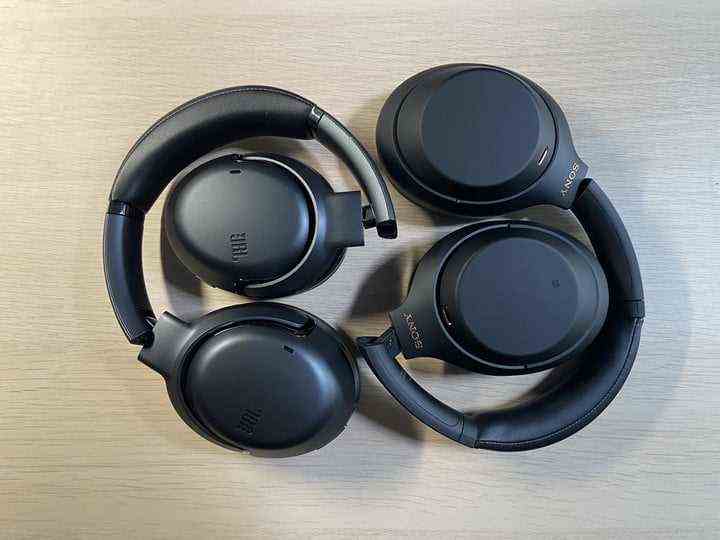 JBL Tour One wireless noise-canceling headphones beside Sony's WH-1000XM4.