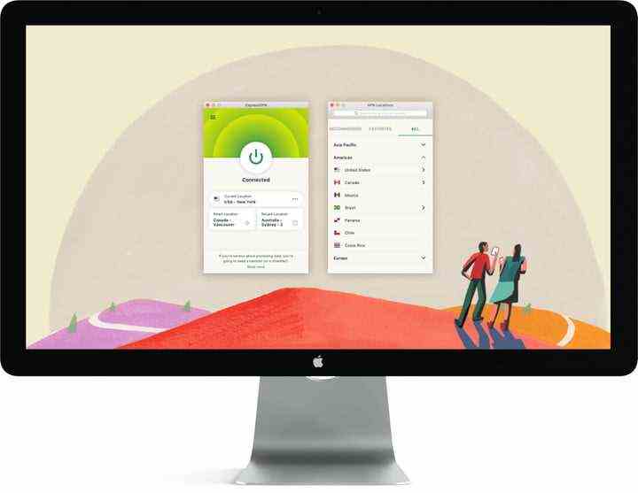 Ein Rendering von ExpressVPN, das auf einem iMac vor einem weißen Hintergrund geöffnet ist.