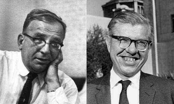 Schwarzweißbilder von George Gamow und Fred Hoyle