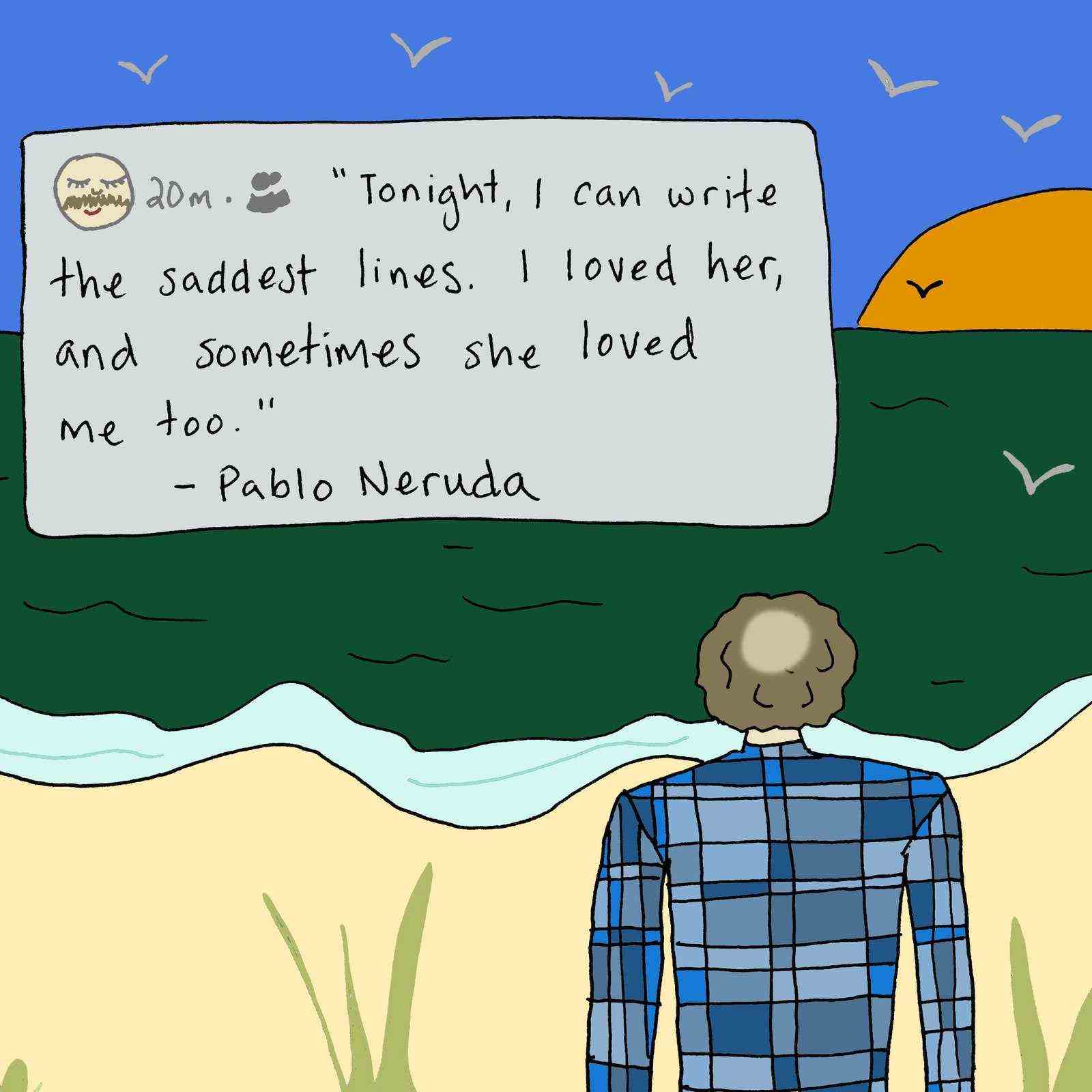 Facebook-Post mit einem Zitat von Pablo Neruda als Bildunterschrift.