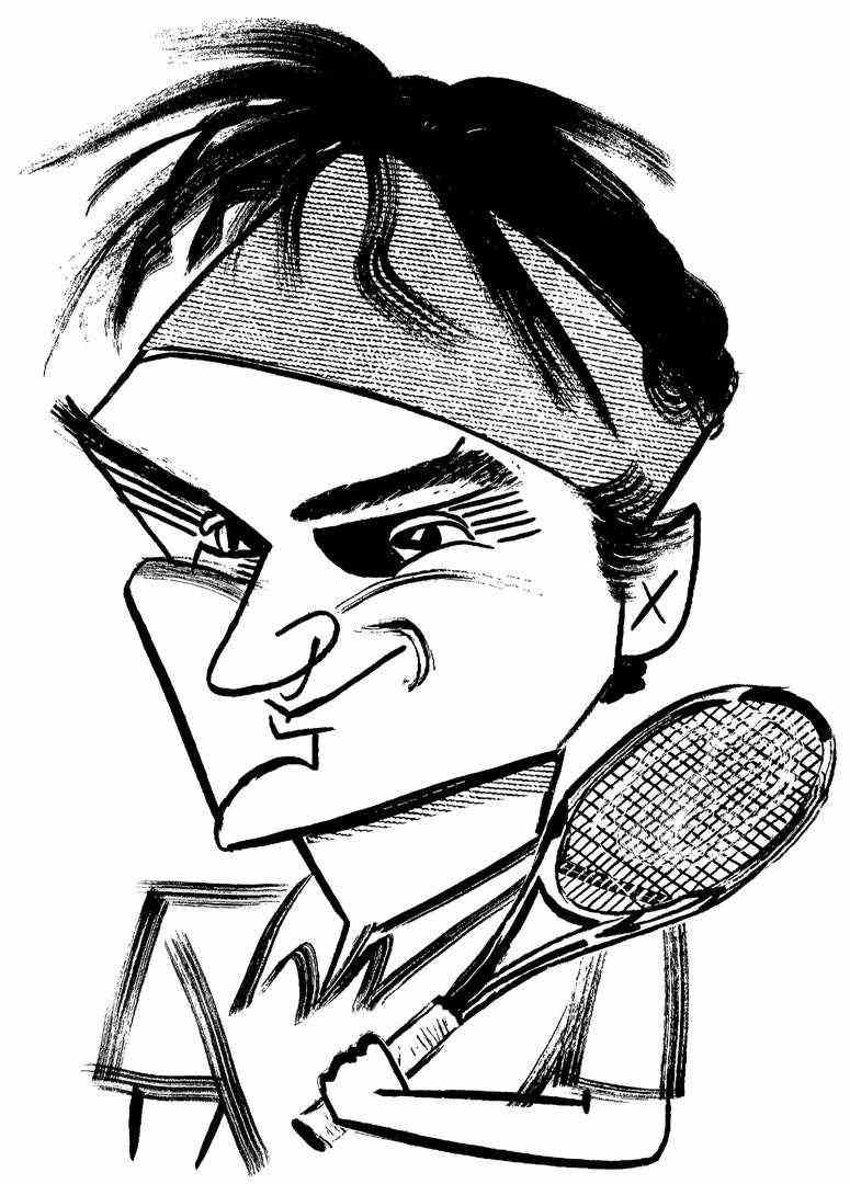 Eine Illustration von Roger Federer, seinen Tennisschläger in der Hand