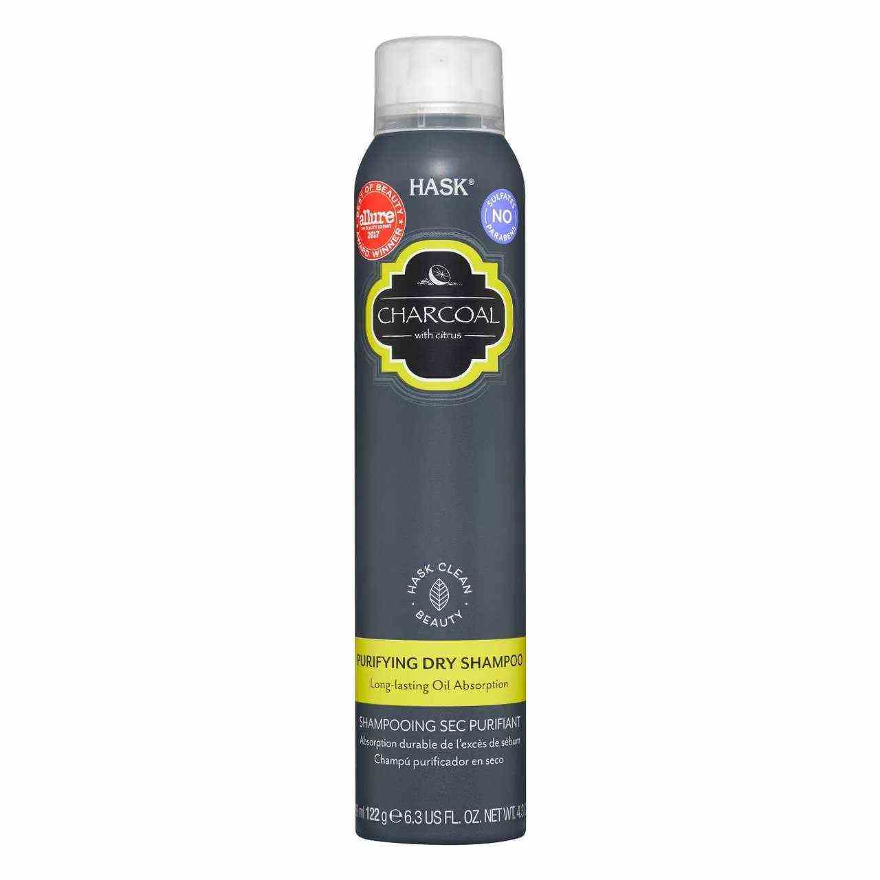 Hask Charcoal Purifying Dry Shampoo Flasche auf weißem Hintergrund