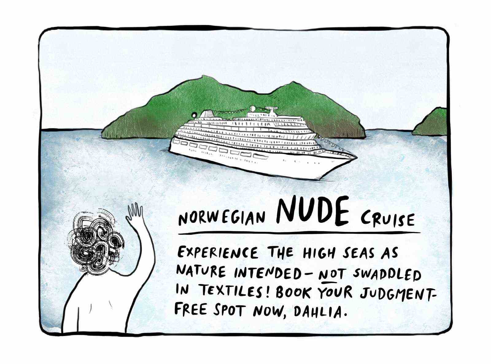 Internet-Werbung für eine Nackt-Norweger-Kreuzfahrt.