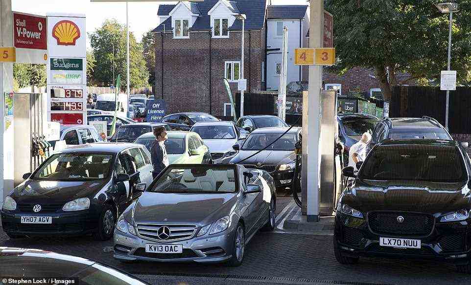 The problems were triggered after BP and Esso admitted on Thursday that a lack of tanker drivers was hitting deliveries (pictured, gridlock at a petrol station in Tonbridge)