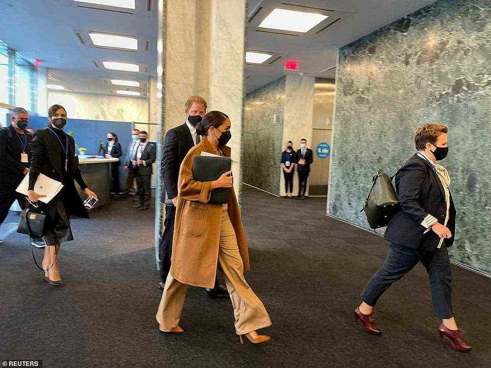 Prince Harry and Meghan Markle arrive at the United Nations building for the meeting with the UN Secretary-General