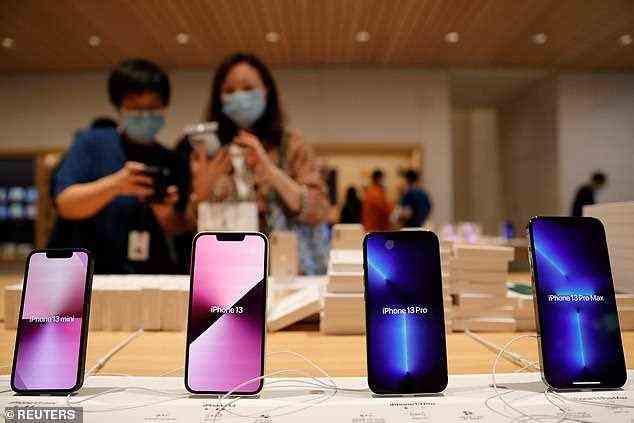 Apple iPhone 13 are pictured at an Apple Store on the day the new Apple iPhone 13 series goes on sale, in Beijing, China, September 24