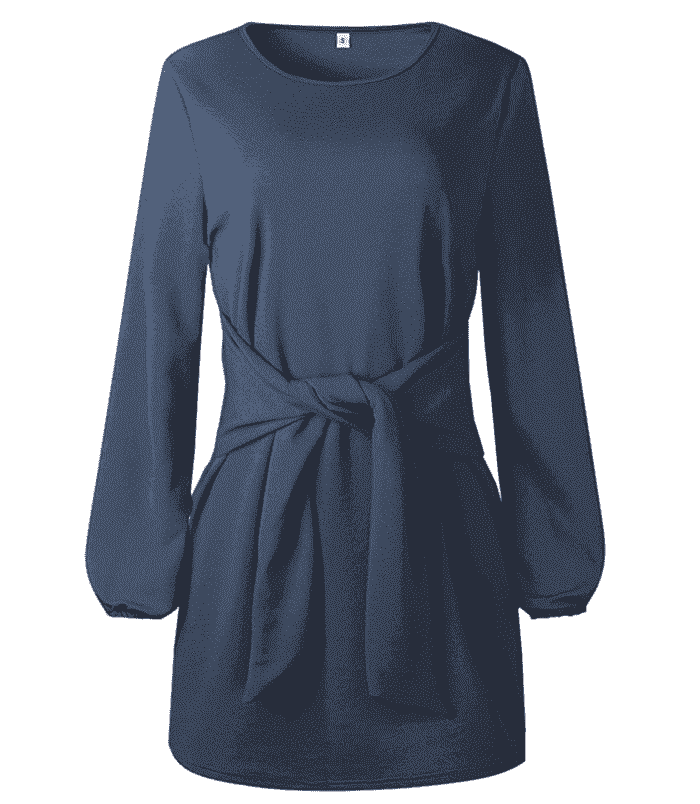 PRETTYGARDEN Elegantes langes Laternenärmel-Kleid mit Rundhalsausschnitt für Damen