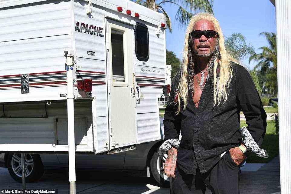 The former bail bondsman - real name Duane Chapman, 68 - arrived at the house of Laundrie's parents Christopher and Roberta on Saturday afternoon