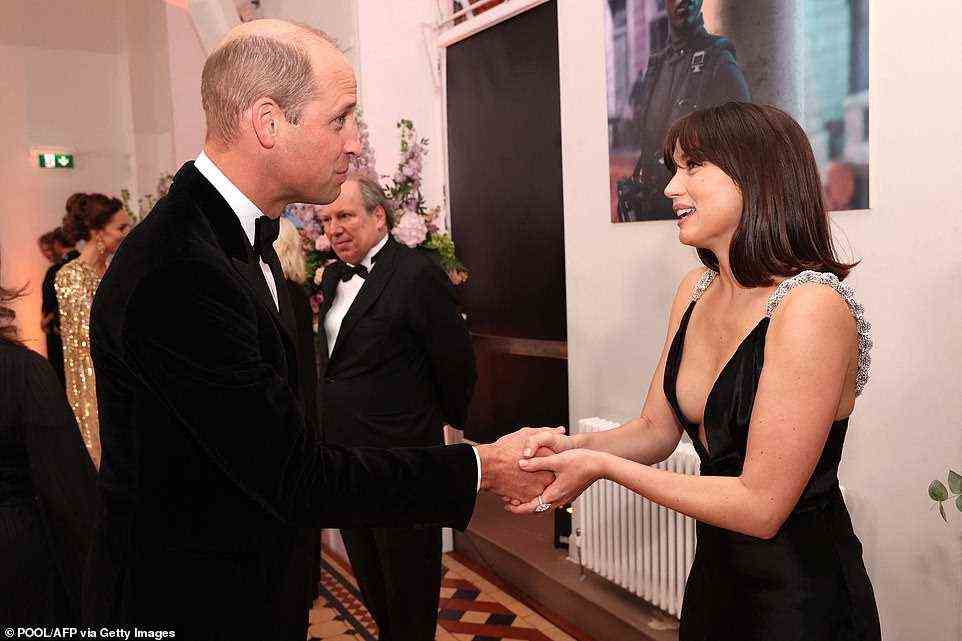 Shaking hands: Prince William and Cuban star Ana shook hands at the star-studded event
