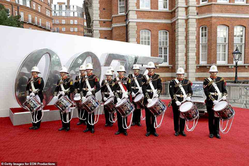 Entertainment: A marching band was on hand to entertain the crowds arriving at the red carpet