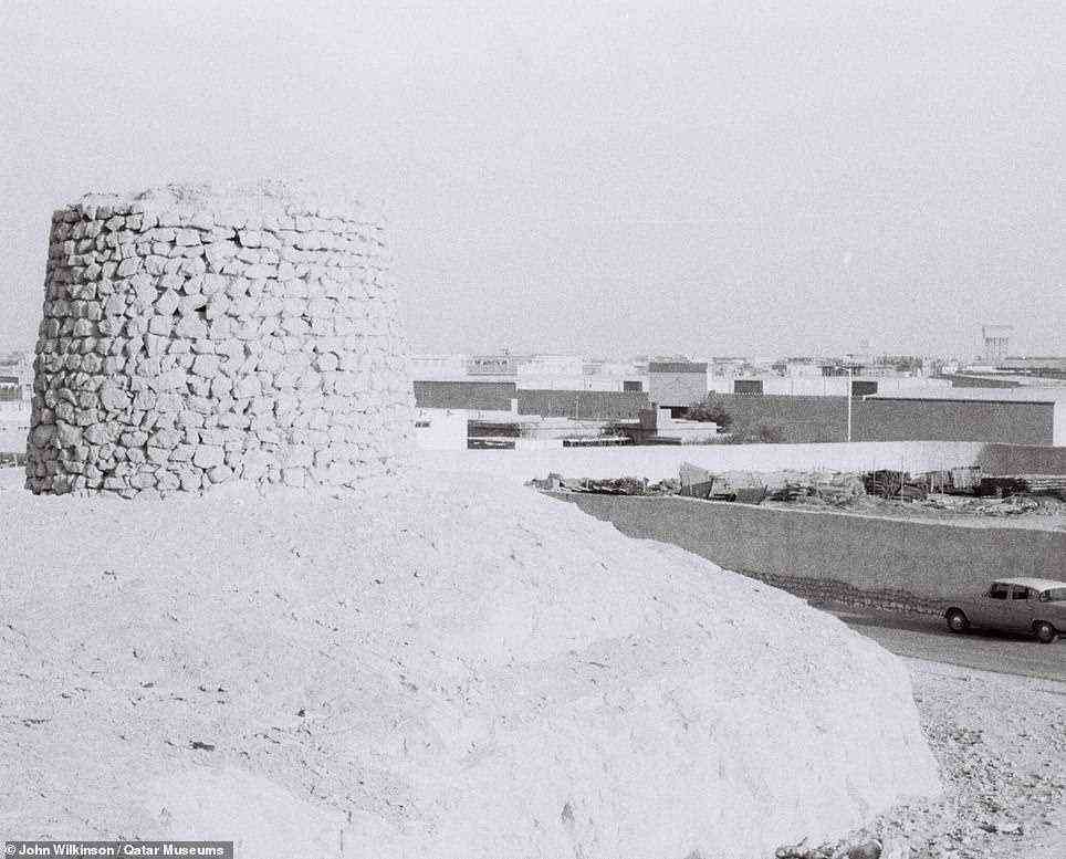 TOWER IN AL BIDDA PARK: This photograph was taken around 1959, showing the tower on an old fort in Al Bidda Park