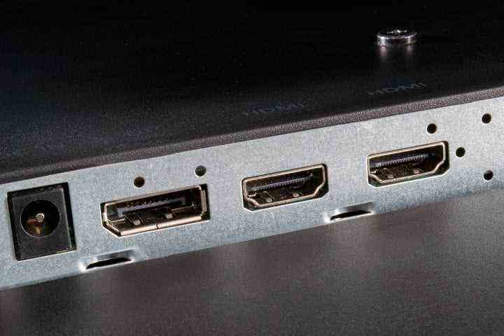 Eine Nahaufnahme der HDMI-Anschlüsse des Acer TA272HUL. 