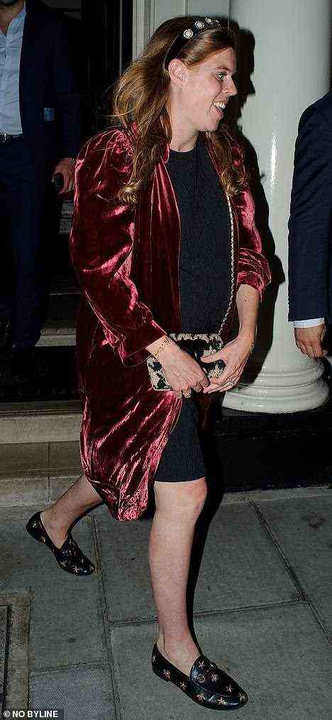 A fashionable Beatrice enjoyed two evenings out in a row in Mayfair, last week (pictured, on Tuesday)