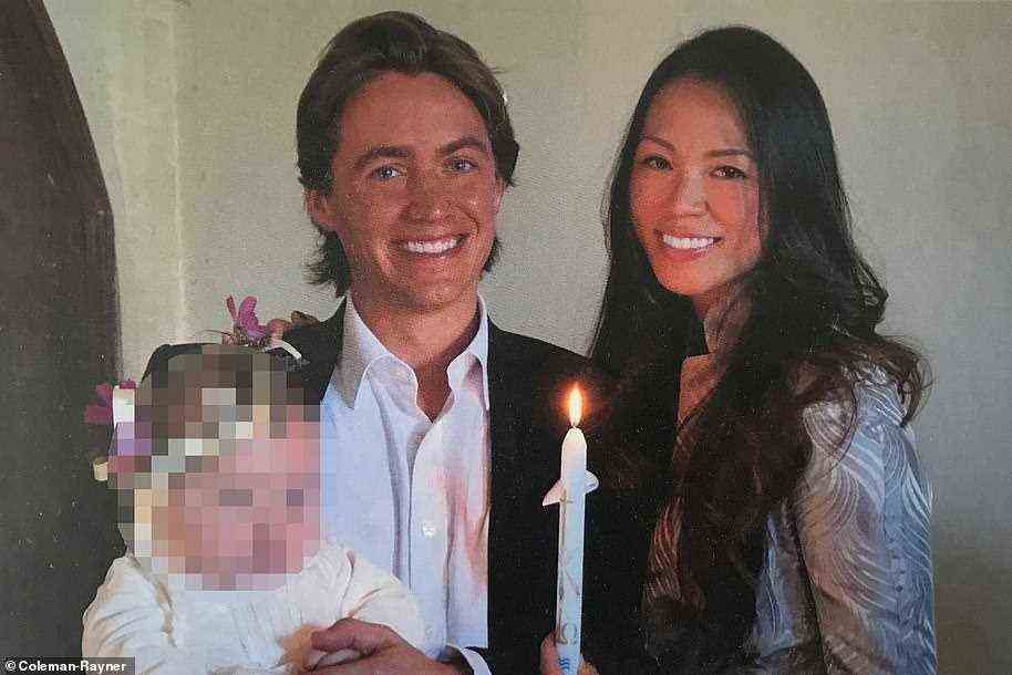 roud father: Edo already has a five-year-old son Christopher Woolf, known as Wolfie, with ex-fiancé Dara Huang. American architect Dara remains on good terms with her ex and his new wife and Beatrice is a hands on stepmother to Wolfie. Pictured, at Wolfie's 2016 Christening