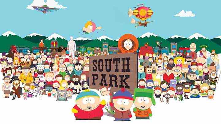 A group photo of the entire character lineup of South Park.