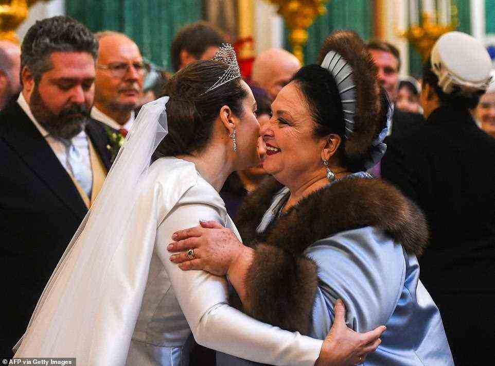 Grand Duchess Maria Vladimirovna of Russia, mother of Grand Duke George congratulated Rebecca moments after the pair married