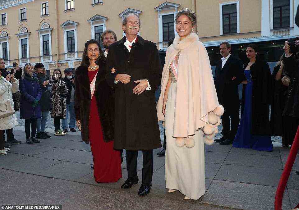 Duarte Pio, Duke of Braganza and Isabel de Heredia Gala attend the imperial wedding of His Imperial Highness Grand Duke George Mikhailovich Romanov of Russia and Rebecca Bettarini