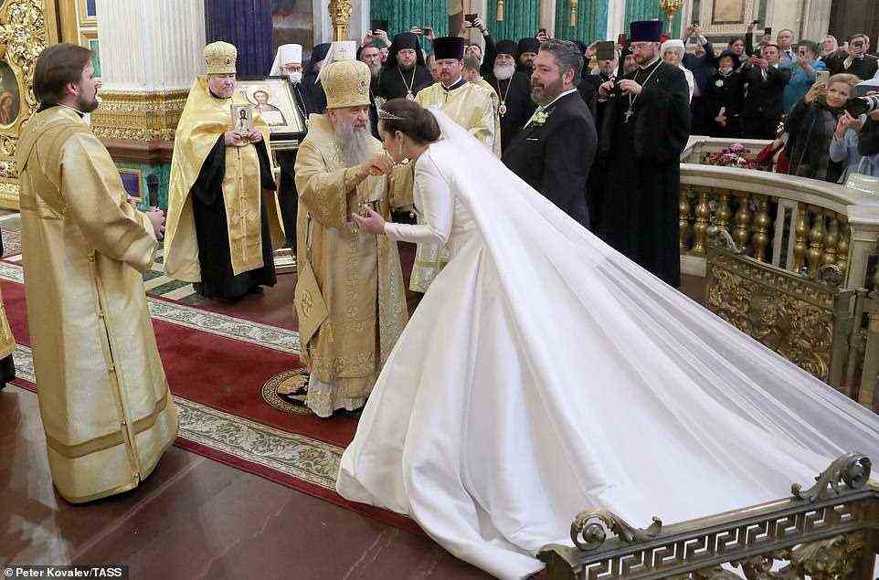 The Metropolitan Varsonofy of St Petersburg and Ladoga during the wedding of Grand Duke George Mikhailovich of Russia