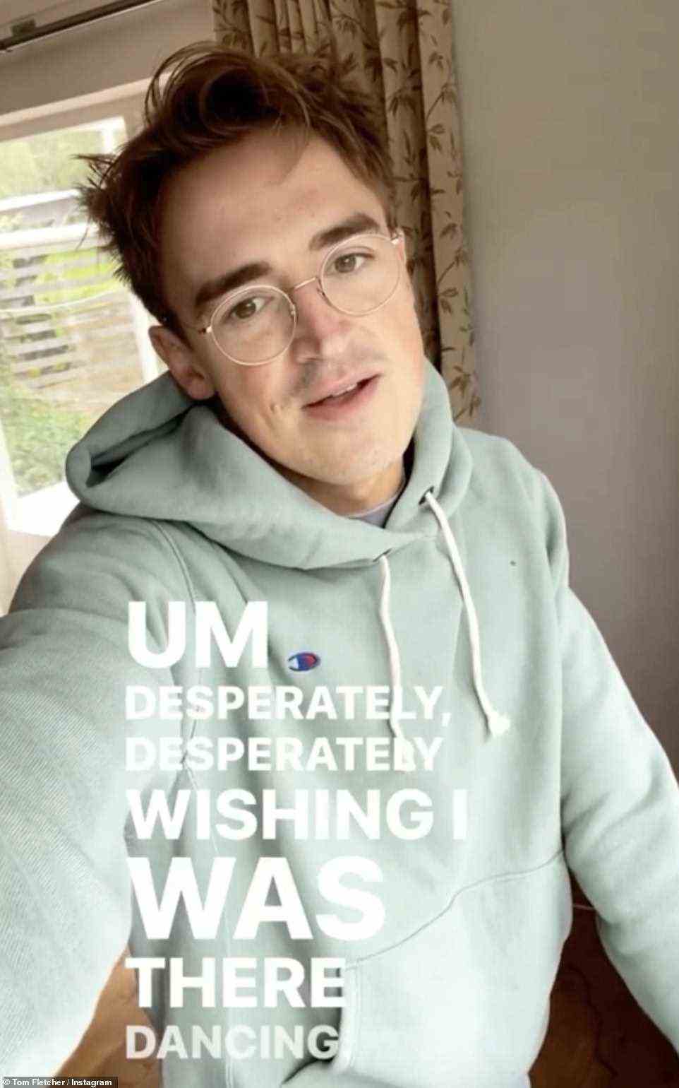 Infuriated: Tom Fletcher, 36, admitted he was 'frustrated' by not being able to perform on Strictly Come Dancing on Saturday night after contracting Covid-19 earlier this week