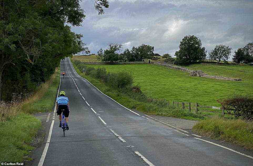 Ted, pictured, writes: 'We'd had a feast for the eyes as well as the mind, cycling under bruised skies along mesmerising rolling Roman roads through a landscape that took the breath away almost as much as some of the climbs'
