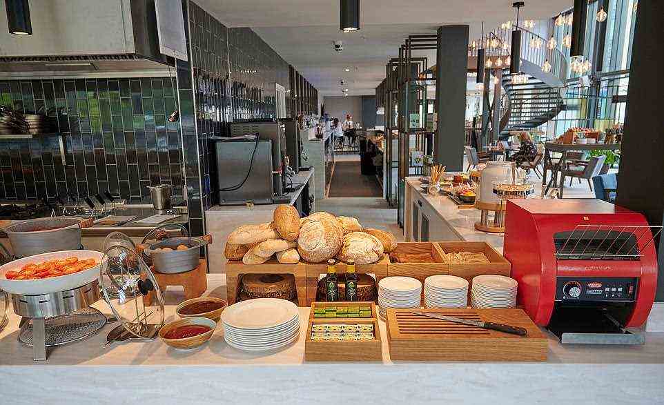 This picture shows part of the breakfast spread at Innside, which is laid out in the restaurant and bar area