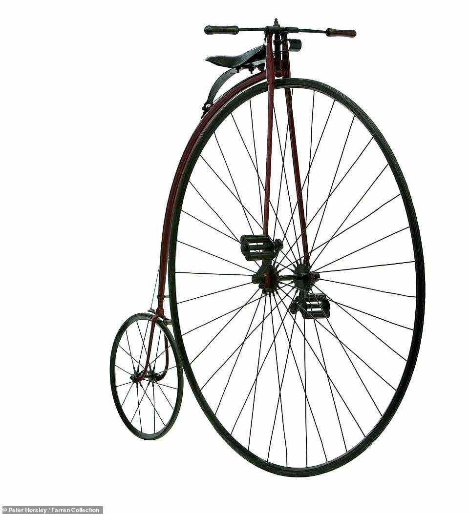 This Swiftsure Penny Farthing, made by Coventry's Messrs Haynes & Jefferis Ariel Works, dates to 1877. And while impressive to look at, Mr Farren noted, 'in practice it is heavy... and not pleasant to ride'. One of the irritations is the brake mechanism. Mr Farren explained: 'Of note are the rotating handlebars to wind the rear brake down onto the tyre. In practice, these rear brakes were as good as useless'