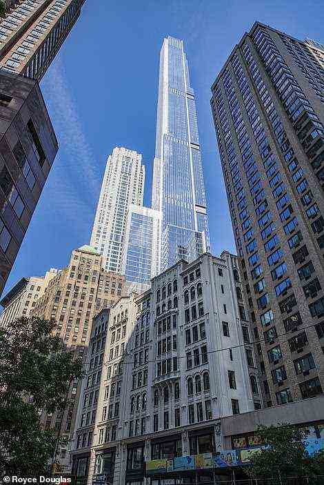 Central Park Tower, pictured, has been assigned the nickname ¿the pencil tower¿ thanks to its slender structure. As for the interior, a seven-storey Nordstrom department store sits at the base of the tower, while a hotel and condos fill the upper levels