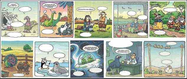 Dies sind die Comics, die 217 türkische Kinder ausfüllen sollten, um ihre humorvollen Fähigkeiten zu testen.  Forscher fanden heraus, dass je höher ein Kind auf einer IQ-Skala abschneidet, desto besser seine Witze