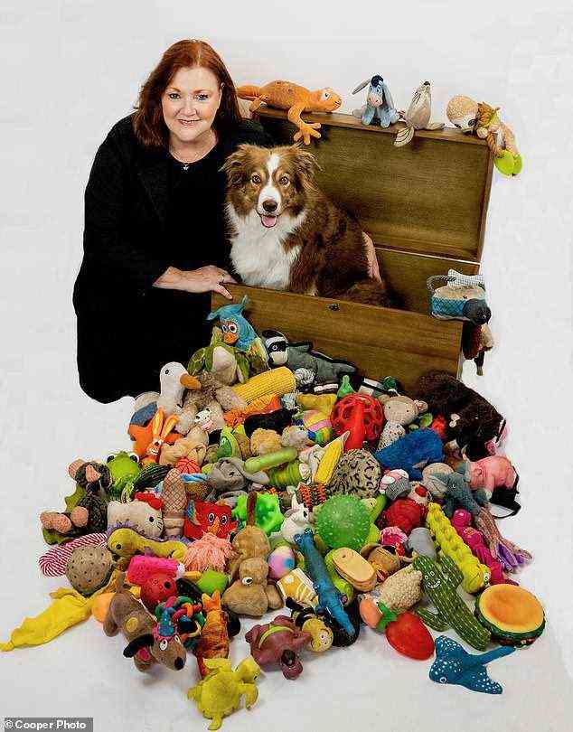 Nalani is seen with her toys and owner Sonja (left) and researcher Shany (right)