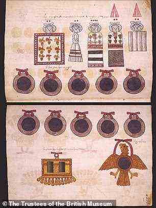Aztekische Darstellungen von Spiegeln.  Codex Tepetlaoztoc (Codex Kingsborough .)