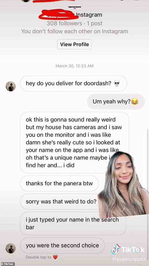 Gruselig: TikTok-Benutzer @222notputa musste sich mit einem Typen auseinandersetzen, der sie in den sozialen Medien suchte, nachdem sie seine Doordash-Bestellung geliefert hatte