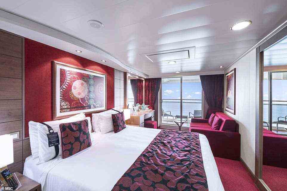 Ein Zimmer an Bord der MSC Magnifica.  Auf See lohnt es sich, die 12 Bars und Lounges des Schiffes zu besuchen