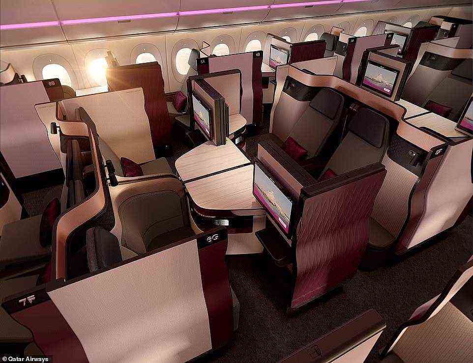Stöhnender Trophäenschrank: Qatar Airways holt den Gong für die beste Business Class der Welt (Bild oben)