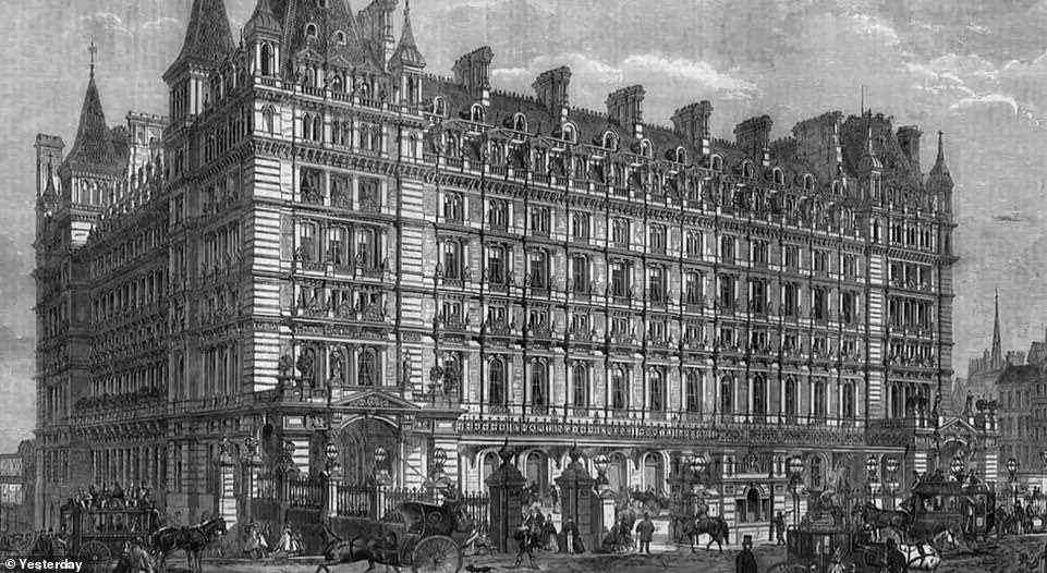 The original hotel boasted 250 bedrooms spread across seven floors with views along Villiers Street and of the front of the Strand. Above: An early illustration of the establishment