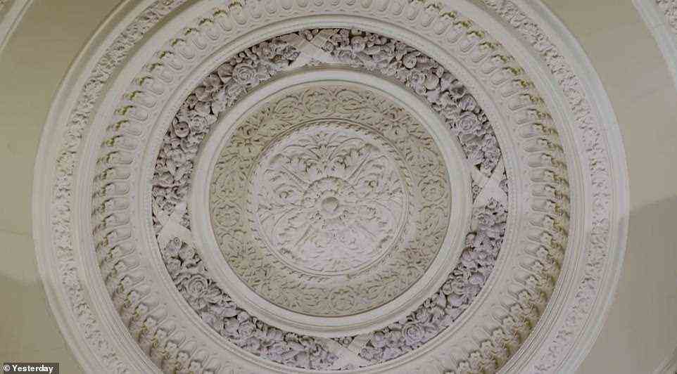 The intricate ceiling design wows historian Mr Dunn. Mr da Silva adds: 'Bearing in mind this is still the 1860s, it is mind-blowing the level of detail, the imagination and creativity they had'