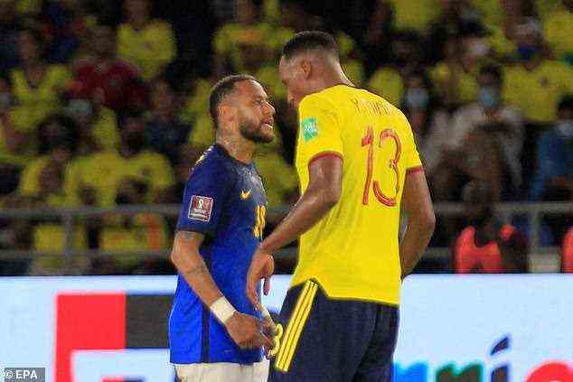 Neymar war während des Spiels in einen Wortkrieg mit dem Kolumbianer Yerry Mina verwickelt
