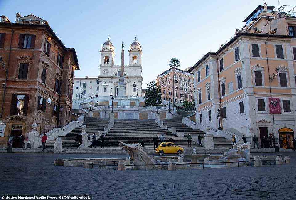 Filming for Mission Impossible 7 taking place at the foot of the Spanish Steps, with Hotel Hassler in the background