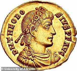 Theodosius I. ist auf dieser Münze abgebildet