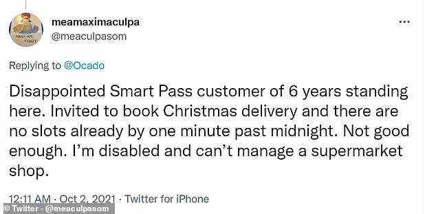 Dieser Ocado Smart Pass-Kunde sagte, es seien keine Weihnachtsslots verfügbar, als er nachsah